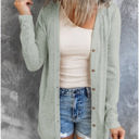 XL Green Open-Front Buttons Cardigan